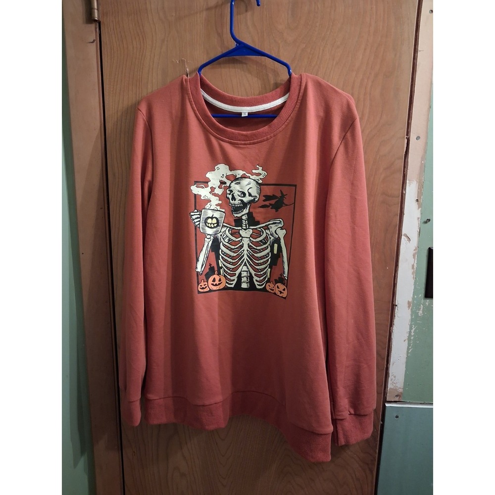 Unisex Long Sleeve Crew Neck Skelaton With A Coffee Shirt XL